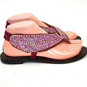 Women's Pink Beaded Thong Sandals Size 10